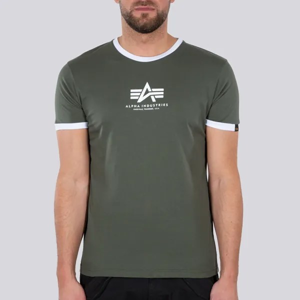 Футболка Alpha Industries Basic T Contrast ML, оливковая