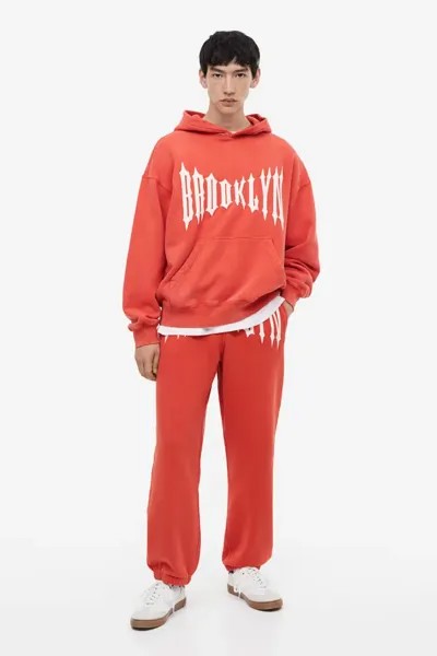 Толстовка oversized fit с капюшоном и принтом H&M, красный