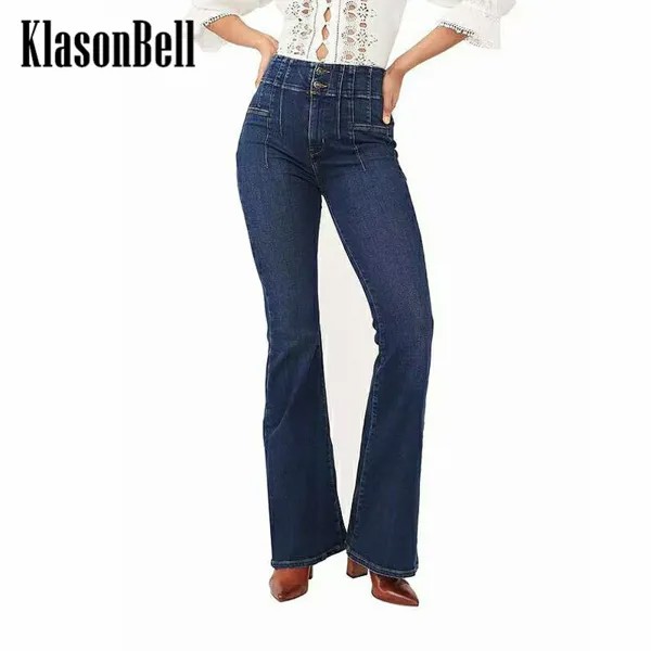 10,24 KlasonBell Модные Винтажные Лоскутные потертые узкие расклешенные джинсы со средней талией для женщин 2022 Новинка
