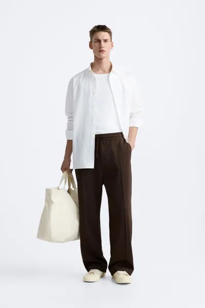 Брюки-джоггеры со швами ZARA, коричневый