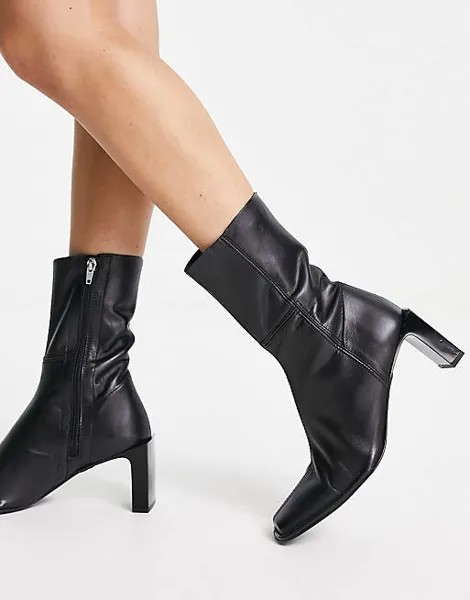 Черные кожаные ботинки-носки на каблуке ASOS DESIGN Roman премиум-класса