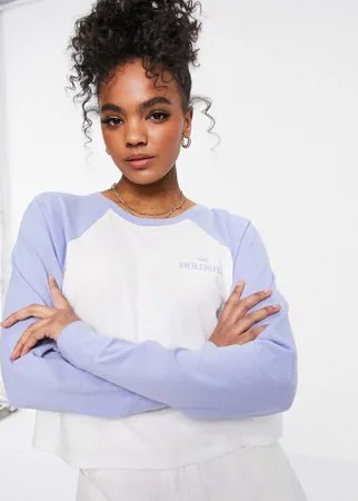 Лонгслив с контрастными рукавами и логотипом Hollister-Голубой
