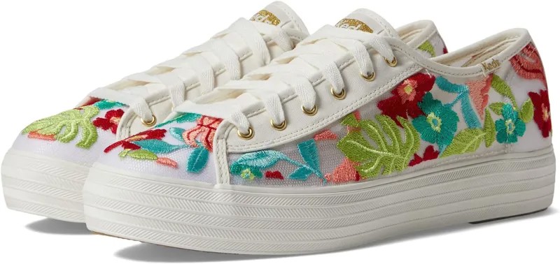 Кроссовки Triple Kick Canvas Keds, цвет White/Coral Tropical Embroidery