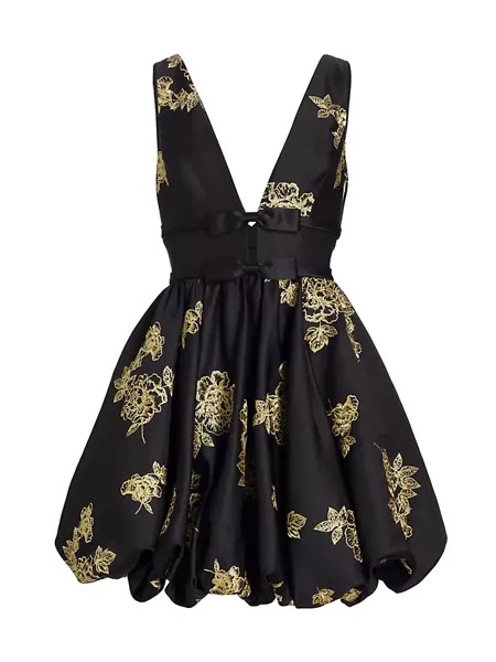 Мини-платье с бантом и эффектом металлик Marchesa Notte, цвет black gold