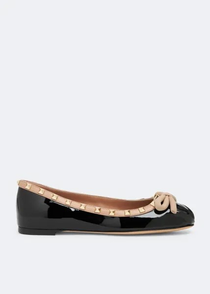 Балетки Valentino Garavani Rockstud Patent Leather Ballerinas, черный