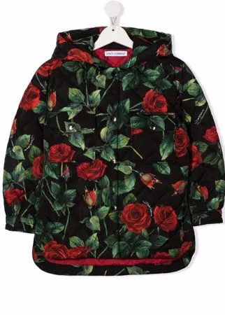 Dolce & Gabbana Kids пальто с капюшоном и цветочным принтом