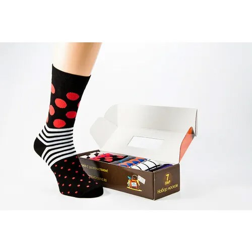 Носки Годовой запас носков, 7 пар, размер 27 (41-43), белый, черный, красный