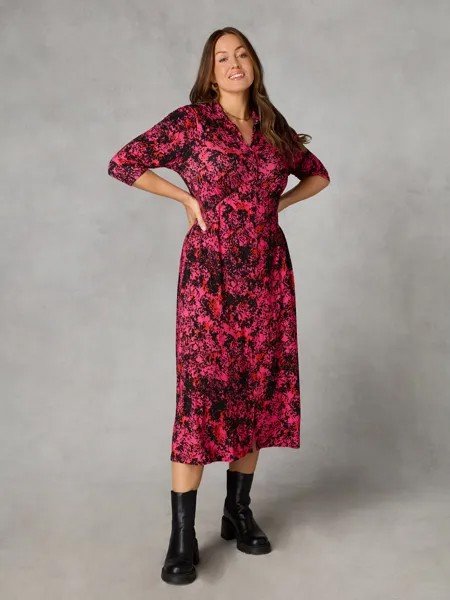 Платье из джерси с цветочным принтом Curve и ампирным швом Live Unlimited, розовый