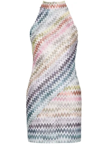 Missoni мини-платье с зигзагообразным узором и вырезом-халтер, серебристый