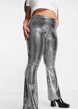 Облегающие расклешенные брюки с пайетками серебристого цвета ASOS DESIGN Curve-Разноцветный