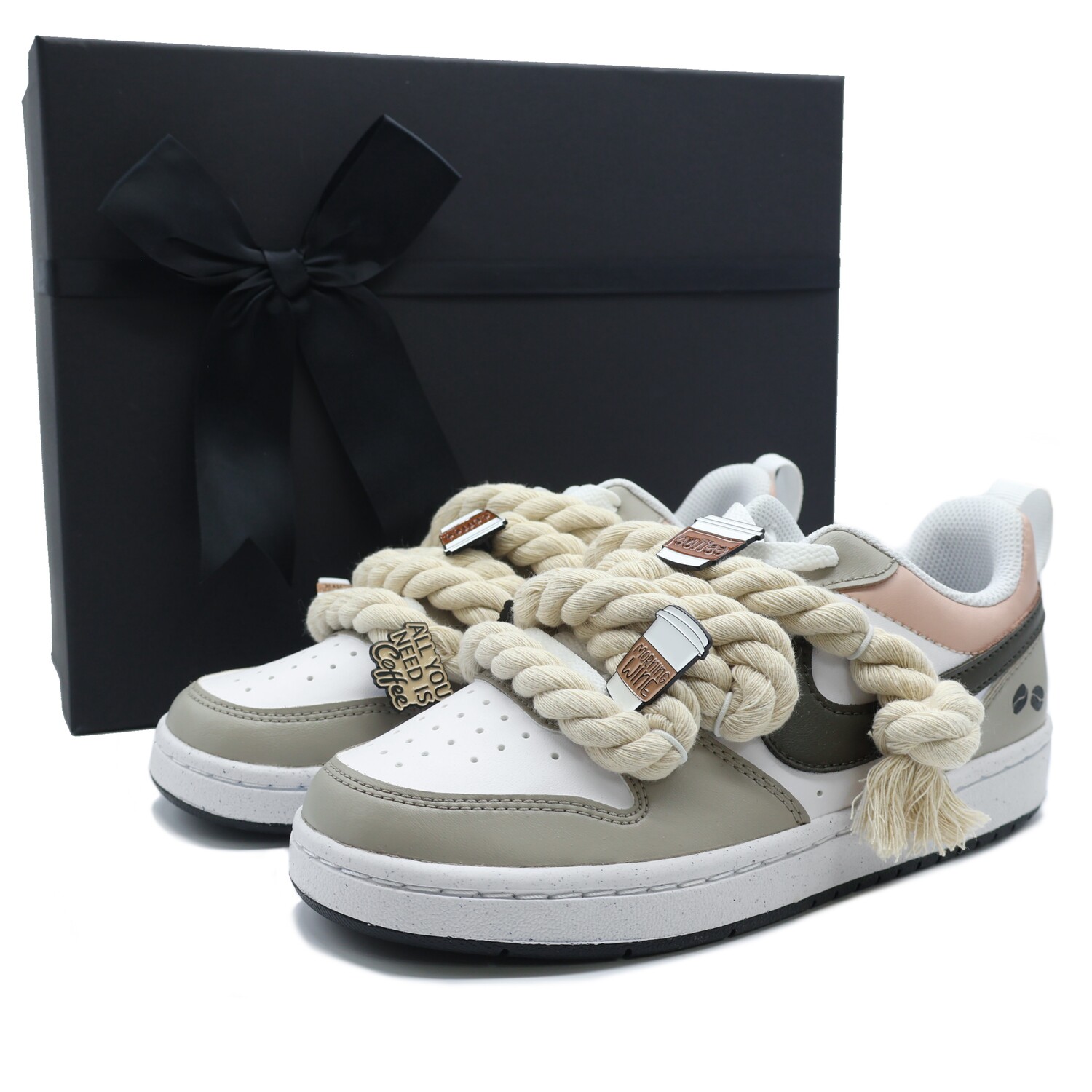 Кроссовки Nike Court Borough Skateboarding Shoes Women's Low-top Mocha, White, Pink, хаки