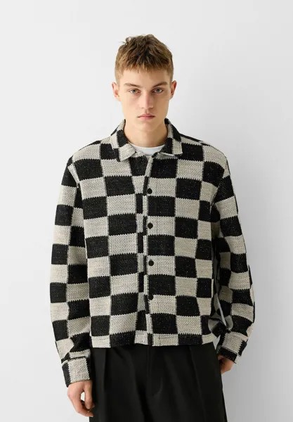 Кардиган LONG SLEEVE CHECKERED PRINT Bershka, цвет black