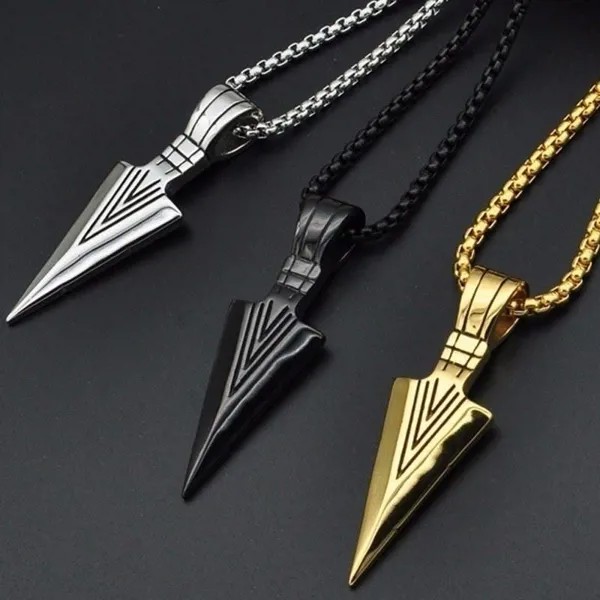 3 цвета Мужские ожерелья Нержавеющая сталь Arrowhead Кулон Длинная цепь Ожерелья Forzen Ювелирные изделия