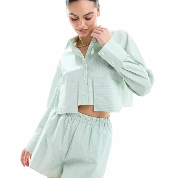 Рубашка Miss Selfridge Poplin Cropped Dropped Pocket Stripe, светло-зеленый