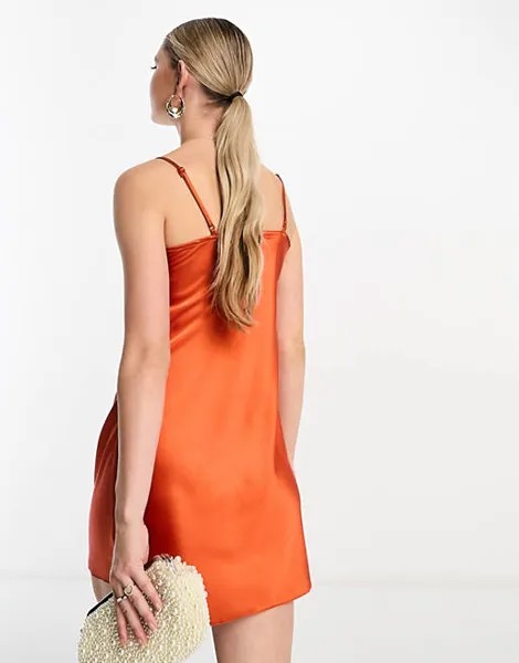 Атласное платье-комбинация со швами цвета ржавчины Miss Selfridge