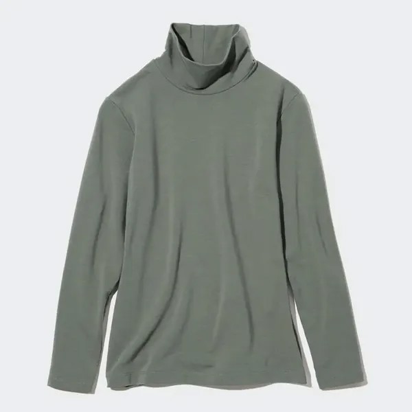 Лонгслив Uniqlo Cotton Turtleneck Thermal Top, оливковый