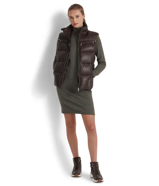 Платье LAUREN Ralph Lauren, Petite Faux Leather Trim Merino Wool Sweaterdress