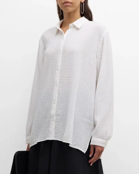 Марлевая рубашка из органического хлопка на пуговицах Eileen Fisher, цвет White