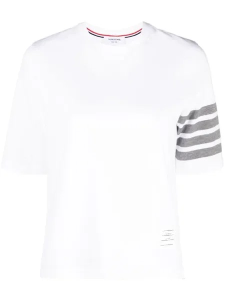 Thom Browne футболка с полосками 4-Bar и логотипом, белый