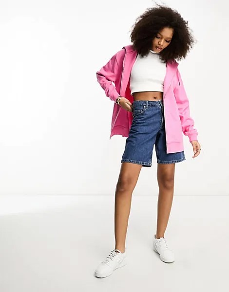 Розовое объемное худи на молнии ASOS DESIGN