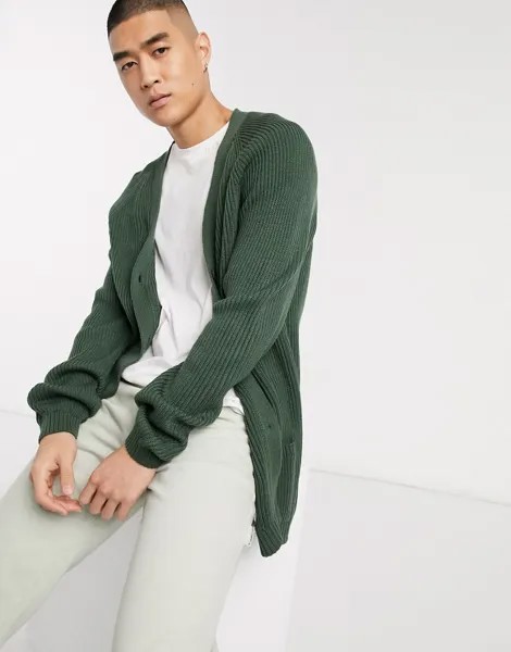 Кардиган цвета хаки в рубчик ASOS DESIGN-Зеленый