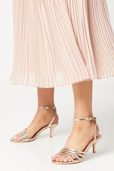Хорошо для подошвы: широкие босоножки Sana на каблуке с ремешками Dorothy Perkins, золото