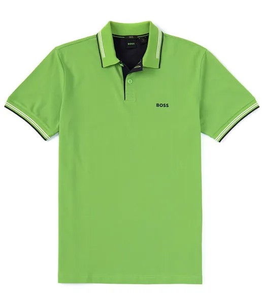 BOSS Slim Fit Paul Эластичная рубашка-поло с короткими рукавами Hugo Boss, зеленый