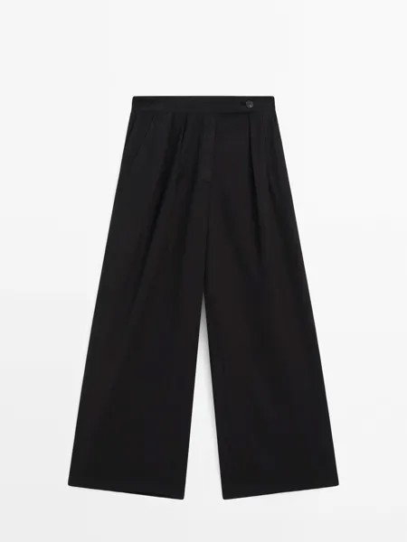 Широкие брюки со складками Massimo Dutti, черный