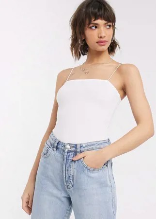 Кремовое боди с квадратным вырезом и тонкими бретелями ASOS DESIGN-Белый