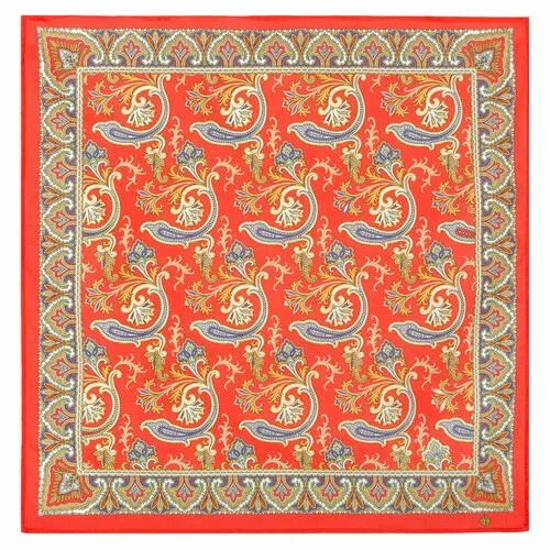 Платок Павловопосадская платочная мануфактура,80х80 см, синий, красный