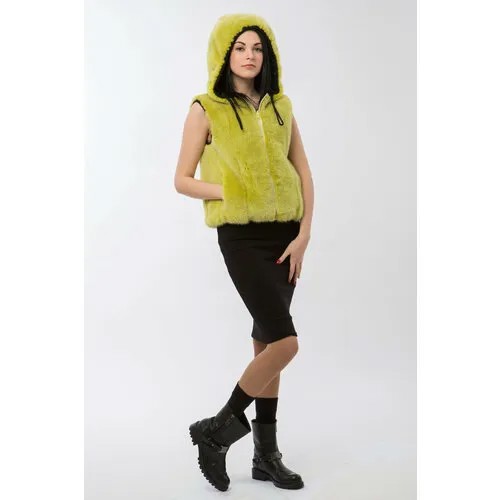 Куртка Mala Mati, норка, укороченная, силуэт прямой, карманы, капюшон, размер 44, желтый, горчичный