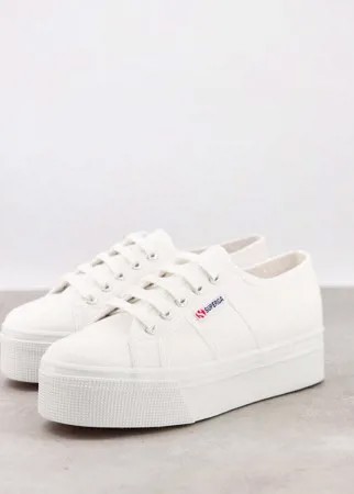 Белые кроссовки на плоской платформе Superga 2790 Linea-Белый