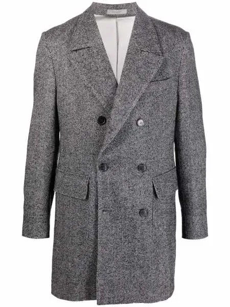 Corneliani двубортное пальто с узором в елочку