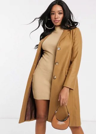 Приталенное пальто на 3 пуговицах с добавлением шерсти Helene Berman-Коричневый цвет