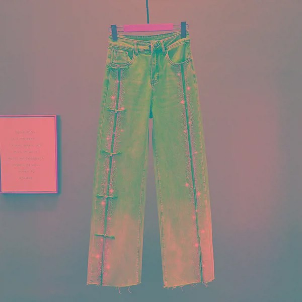 Женские джинсы с бисером, летние винтажные, 2022, высокая талия, прямые, широкие, длиной до щиколотки, с дырками, повседневная женская одежда, высокое качество