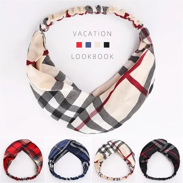 Новая мода Женщины Мягкий Крест Scrunchies Девушки Завязанный тюрбан Ленты для волос Аксессуары для волос Решетка Полоса Эластичное оголовье Головной убор