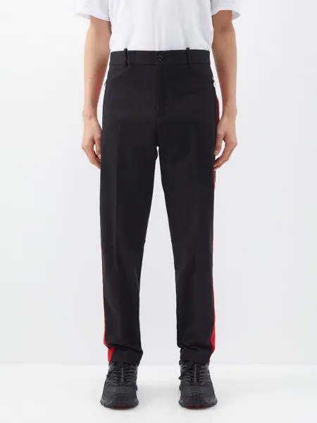 Полосатые спортивные брюки из смесового хлопка Moncler, черный