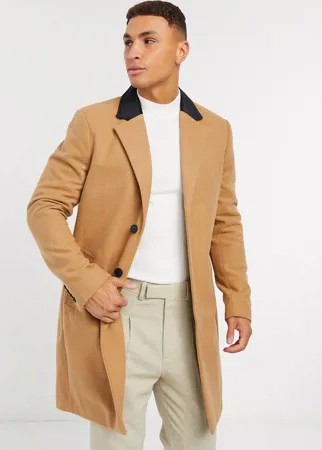 Однобортное пальто с бархатным воротником French Connection-Коричневый цвет