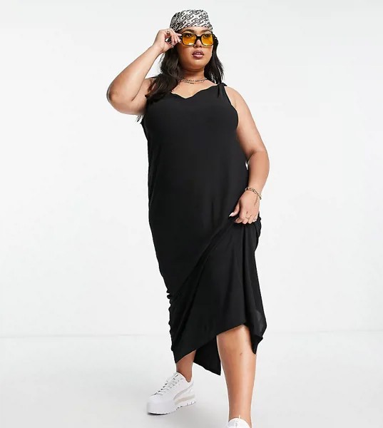 Черное платье макси с перекрученными бретелями Vero Moda Curve-Черный цвет