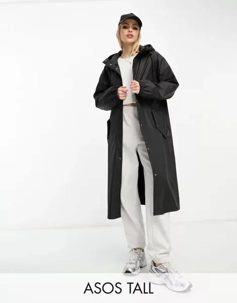 Черная прорезиненная парка ASOS DESIGN Tall