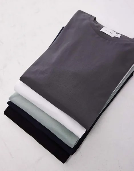 Topman Essential — набор из 5 футболок стандартного кроя черного, белого, темно-синего, угольного и шалфейного цветов