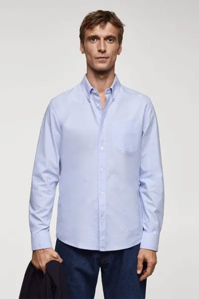 Хлопковая оксфордская рубашка с карманом Mango, синий