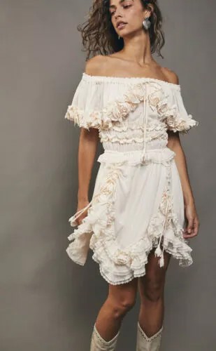 Мини-платье Free People Fillyboo Seychelles с кружевом и 3D цветочным принтом, L