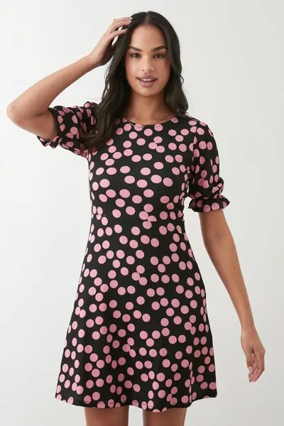 Розовое мини-платье с короткими рукавами в горошек Dorothy Perkins, черный