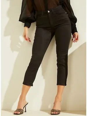 GUESS Женские черные эластичные капри с высокой посадкой и карманами на молнии с карманами, узкие брюки S