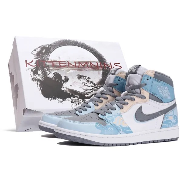 Кроссовки Air Jordan 1 Vintage Basketball Shoes Women's High-top Blue/gray, серый/синий