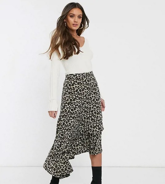 Асимметричная юбка миди с леопардовым принтом Missguided Petite-Мульти