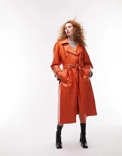 Оранжевый тренч из искусственной кожи Topshop