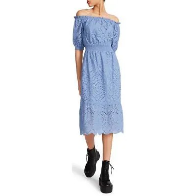Женское хлопковое дневное платье миди с открытыми плечами Betsey Johnson BHFO 1067