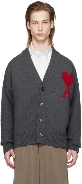Серый кардиган Ami de Cœur Ami Paris, цвет Heather grey/Red